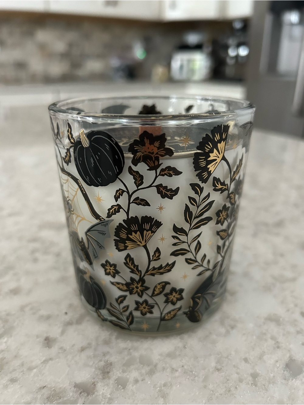 “New” Clementine Black & Gold Floral/Pumpkins wood wick candle